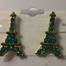 Gold plated with pave Blue Crystals Eiffel tower pierced earrings 1”