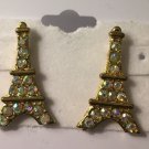 Gold plated with pave aurora borealis Crystals Eiffel tower pierced earrings 1”
