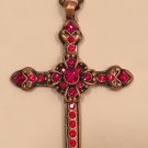 Elegant Victorian Style Red Crystal Heart Pink Gold Plated Cross Necklace