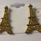 Gold plated with pave Topaz Crystals Eiffel tower pierced earrings 1”