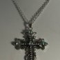 Aurora Borealis Crystal Silver Plate Cross Necklace 30" Silver Plate Chain