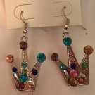 Crown Silver or Gold Plated 6 Color Crystal Options Pierced Earrings 2"