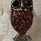 Silver Plate Black and Red Crystal Owl Ring Size 7 1/2