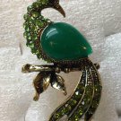 Gold Plate Green Crystal Peacock Ring Size 6 1/2