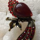 Gold Plate Red Crystal Peacock Ring Size 6 1/2
