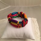 Handmade 3 Strand Painted Wood Expansion Bracelet Purple Green Orange Yellow