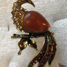 Gold Plate Topaz Crystal Peacock Ring Size 6 1/2