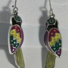 Purple Blue Yellow Silver Plated Enamel Parrot Pierced Earrings