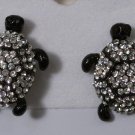 Black Enamel Green or Clear Pave Crystal Turtle Post Pierced Earrings