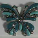 Silver Plate Unusual Blue Enamel & Crystal Butterfly Pin Brooch