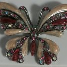 Silver Plate Unusual Pink Enamel & Crystal Butterfly Pin Brooch