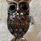 Silver Plate Purple with Black Eyes Crystal Owl Ring Size 7 1/2