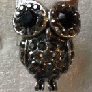 Silver Plate Hematite with Big Eyes Crystal Owl Ring Size 7 1/2