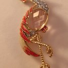 Clear Crystal Pink Enamel Gold Plate Flamingo Pin Brooch 2"