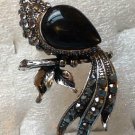 Silver Plate Black with Hematite Crystal Peacock Ring Size 6 1/2
