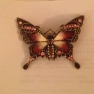 Red Enamel with Pink Crystal in Butterfly Pin Brooch