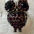 Silver Plate Purple with Big Eyes Crystal Owl Ring Size 7 1/2