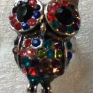 Silver Plate Blue Red Purple with Big Eyes Crystal Owl Ring Size 7 1/2
