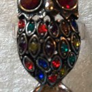 Silver Plate Blue Red Purple with Red Eyes Crystal Owl Ring Size 7 1/2
