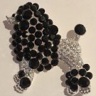 Black and Clear Crystal Silver Plated Fancy Standard Size Poodle Dog Pin Brooch