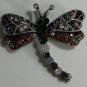 Pink Enamel Purple Opal Purple Green Crystal Silver Plate Dragonfly Pin Brooch