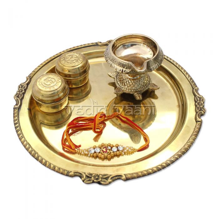Brass Puja Thali with Mauli Online Store in USA/UK/Europe