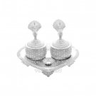 Haldi Kumkum Container with Heart Shape Trey in Pure Silver Haldi Kumkum Container with Heart Shape Trey in Pure Silver