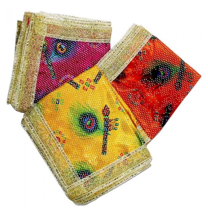 Ganesh Shawl/Rumal Cloth in Peacock Flute Feather colourful Print Online Store in USA/UK/Europe