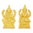 Ganesh Lakshmi Idol in Pure Silver - Gold Polish  Buy Online in USA/UK/Europe