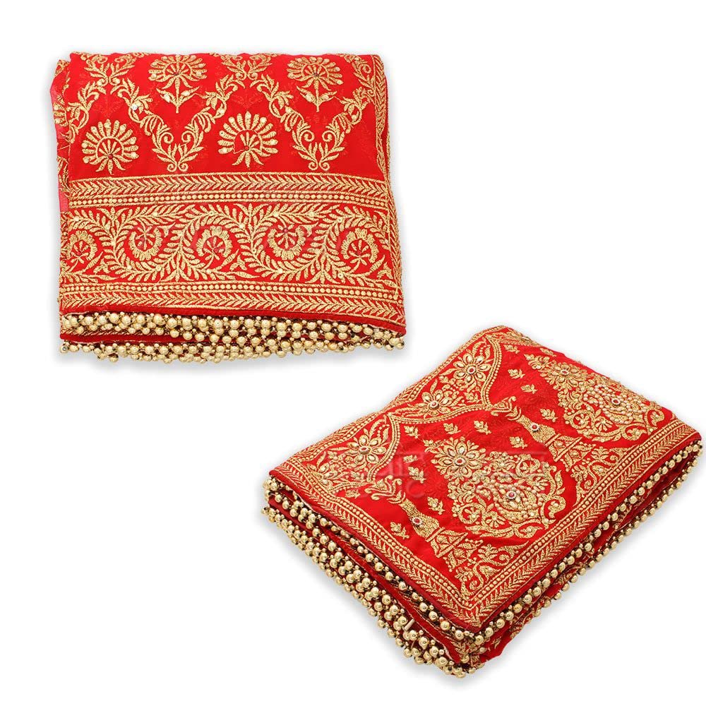 Net Cloth Women Red Chunri Wedding Scarves Chunni Dupatta With Fancy Border