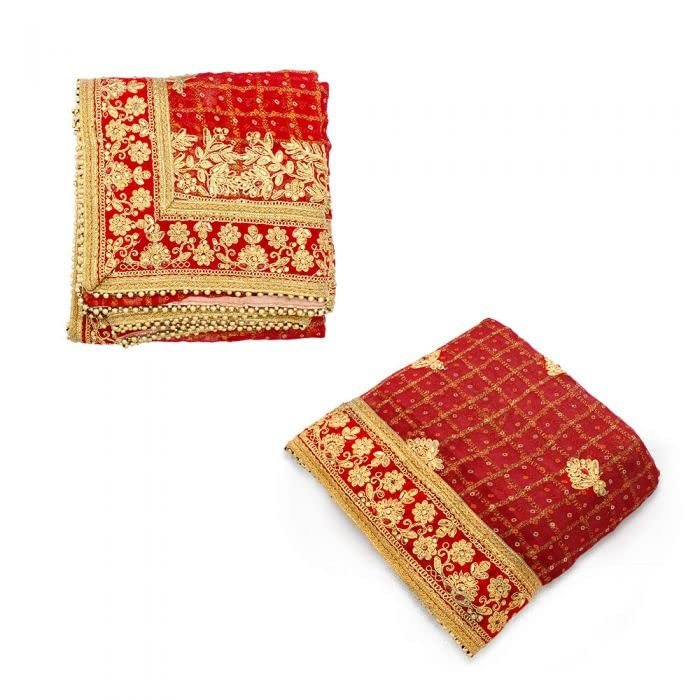 Net Cloth Women Chunri Red Color Wedding Scarves Chunni Dupatta