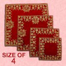 Red Velvet Puja Assan Cloth Set For Daily Temple Ritual Of God Goddess (Set Of 4) Red Velvet Puja Assan Cloth Set For Daily Temple Ritual Of God Goddess (Set Of 4)