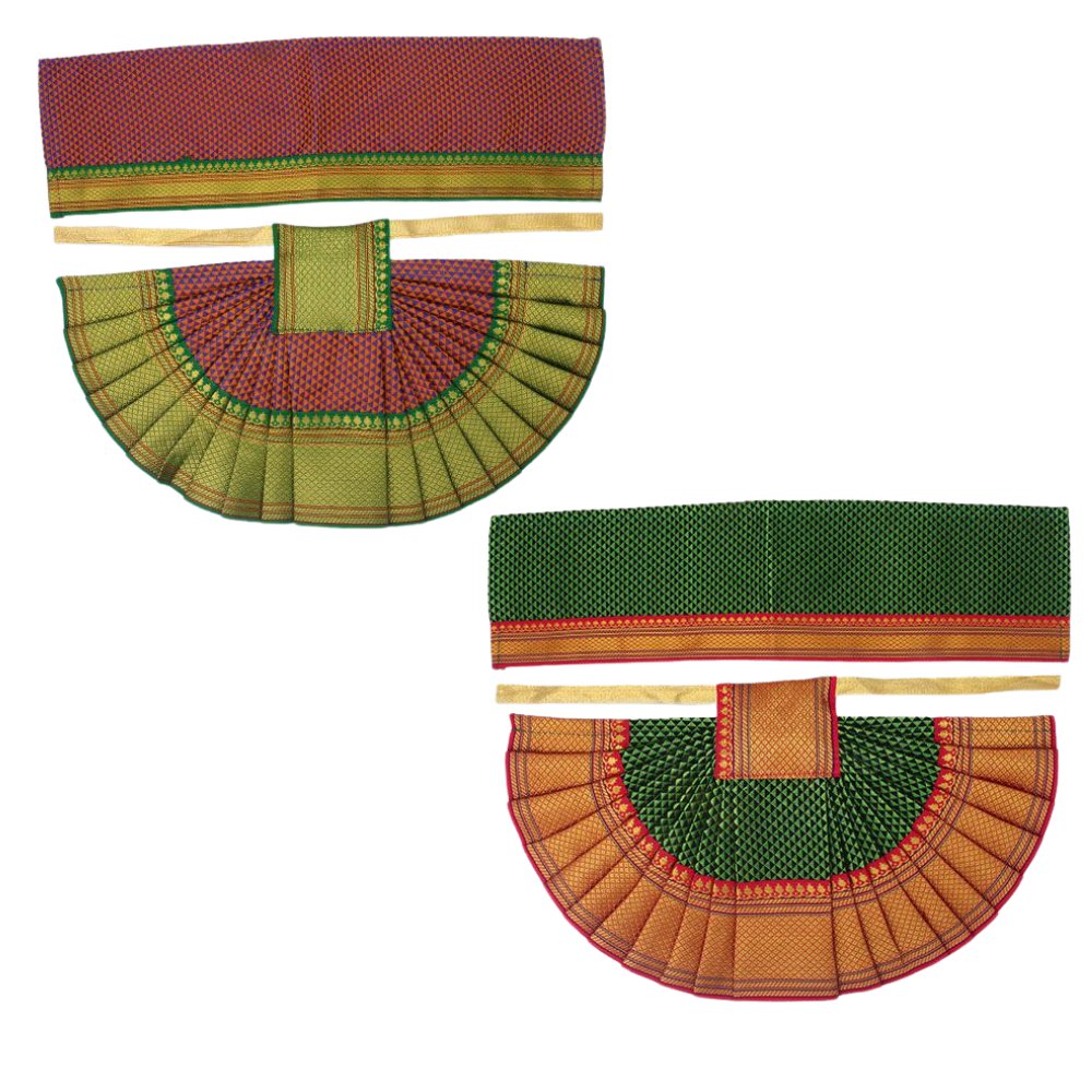Vedic Vaani Green Maroon Lehanga Patka Vastra for Devi Maa Decoration- Set of 2
