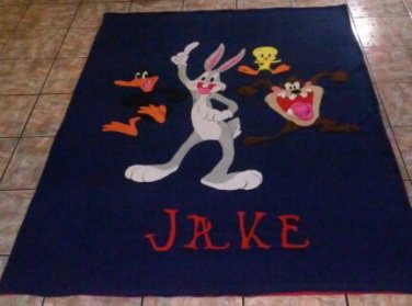 handmade fleece blanket bugs, daffy, tweedy, tazz twin size