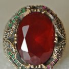 Turkish 5 Ct  Ruby with Emerald 925 Sterling Silver Size 8 Hurrem Flower Ring