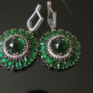 TURKISH OTTOMAN VICTORIAN 925 STERLING SILVER 5 CT ROUND EMERALD FLOWER EARRINGS