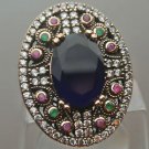 Turkish 3.0 Carat Sapphire Ottoman Size 7.5 925 Sterling Silver Sultan Mix Ring