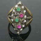 Turkish 0.10 Carat Emerald&Ruby Ottoman Victorian Bronze Size 8 Sultan's Ring