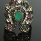 TURKISH OTTOMAN VICTORIAN BRONZE 0.75 CARAT EMERALD BUTTERFLY RING SIZE 7.5