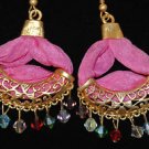 Bronze Turkish Mix Crystal Ottoman Victorian Style Pink Silk Huggie Earings