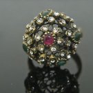 Handmade Bronze Size 11 0.2 Carat Emerald&Ruby Ottoman Victorian Swirl Cage Ring