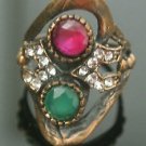 Turkish 0.5 Carat Emerald&Ruby Handmade Bronze Flower Size 6.5 Swirl Boho Ring