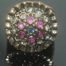 Turkish Ottoman Bronze Handmade 0.1 Carat Sapphire & Ruby Round Size 8 Ring