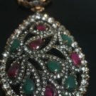 Turkish Ottoman Georgian Designer 0.5 Ct Ruby&Emerald Sultan Bronze Pear Pendant