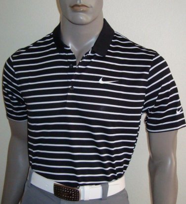 Nike Icon Stripe BLACK/WHITE Mens Golf Polo Shirt 725531-010 SIZE MEDIUM NWT $70