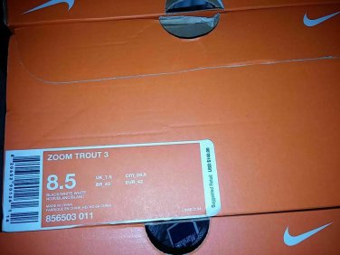 NIKE ZOOM TROUT 3 Mid BLACK Baseball Cleats METAL 856503-011 SIZE 8.5 NIB $140