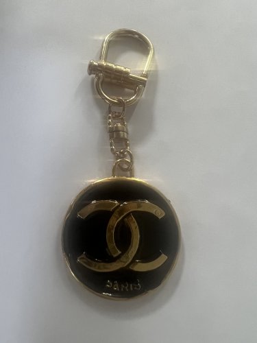 VINTAGE CHANEL Charm BLACK/Gold Color Key Ring - PRE-OWNED