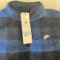 Nike Club Winterized Half-Zip Fleece Plaid Pullover Top Blue FZ0896-475 NWT $115