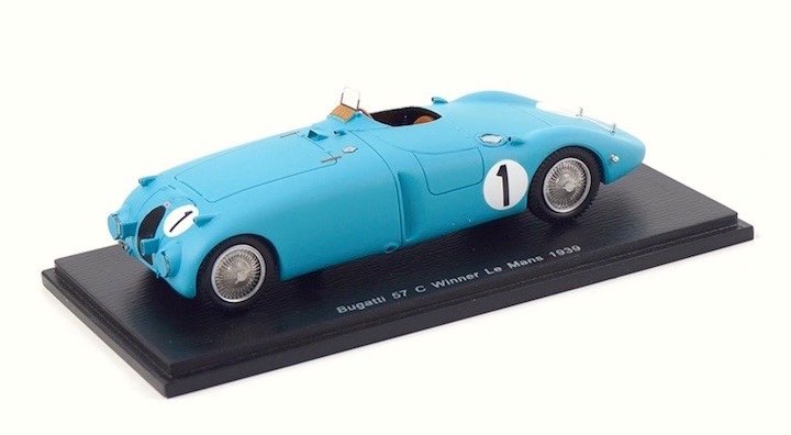 Miniature Spark Bugatti 57C #1 - Vainqueur Le Mans 1939 - Wimille/Veyron - Echelle 1/18 - Résine