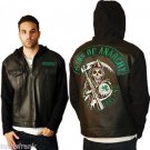 Sons of Anarchy SOA Ireland Leather Fleece Highway Zip Up Hoodie Jacket Shirt